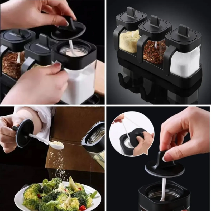 SET 3 ESPECIEROS CONDIMENTEROS CON CUCHARA MULTIUSO - 5