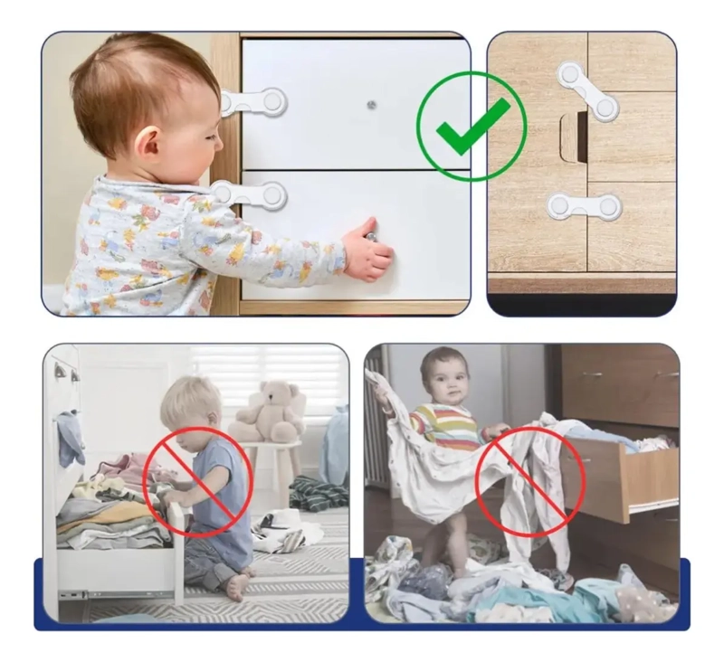 PACK 4 PIEZAS AZUL PROTECCION CERRADURA CAJONES PARA BEBE  NIÑOS - 4