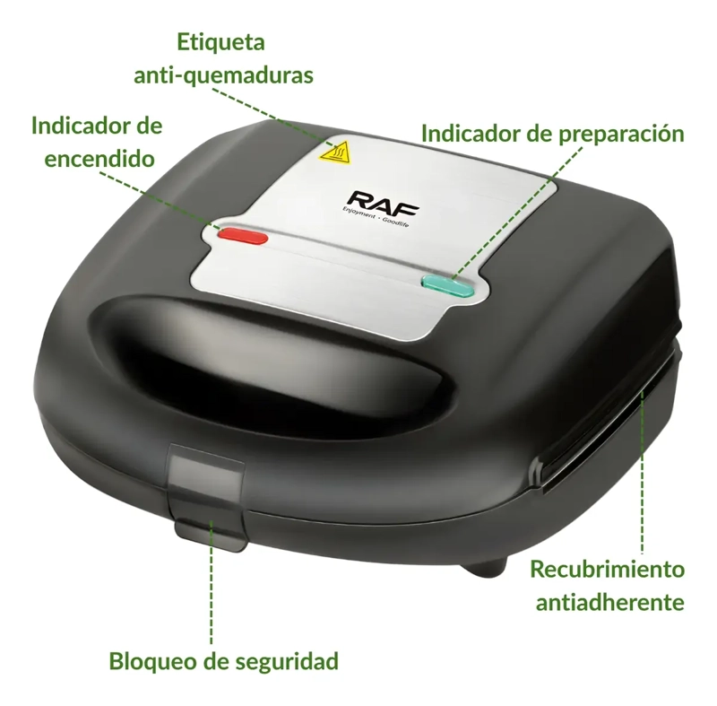 TOSTADOR DE PAN SANDWICHERA 4 EN 1 ANTIHADERENTE 750W - 6