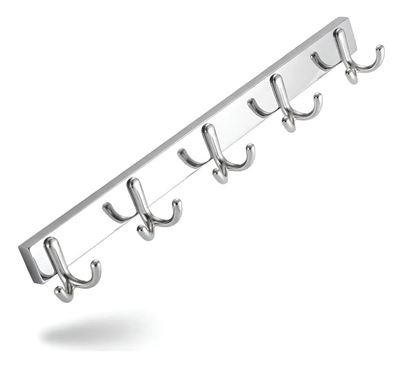 PERCHERO DE PARED ACERO INOXIDABLE 5 GANCHOS DOBLE MULTIUSO - 1