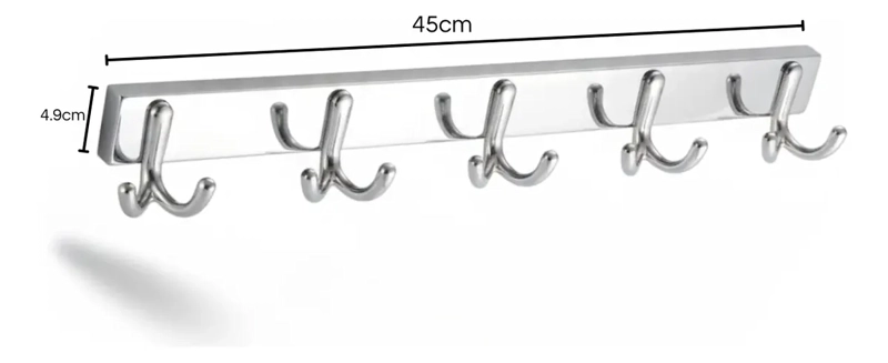 PERCHERO DE PARED ACERO INOXIDABLE 5 GANCHOS DOBLE MULTIUSO - 2