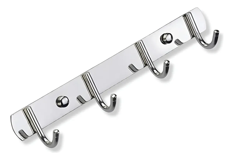 PERCHERO PARED ACERO INOXIDABLE PLATEADO 4 GANCHOS MULTIUSO - 1