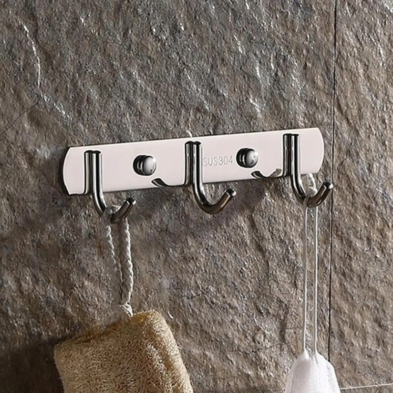 PERCHERO PARED ACERO INOXIDABLE PLATEADO 4 GANCHOS MULTIUSO - 5