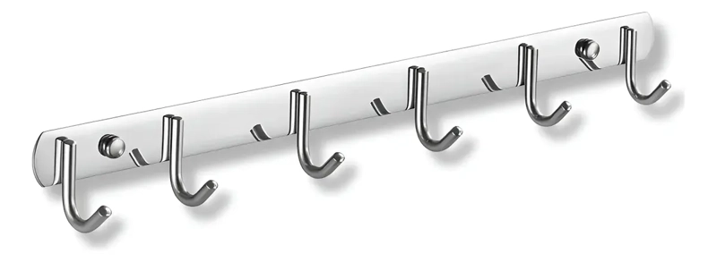 PERCHERO PARED ACERO INOXIDABLE PLATEADO 6 GANCHOS MULTIUSO - 1