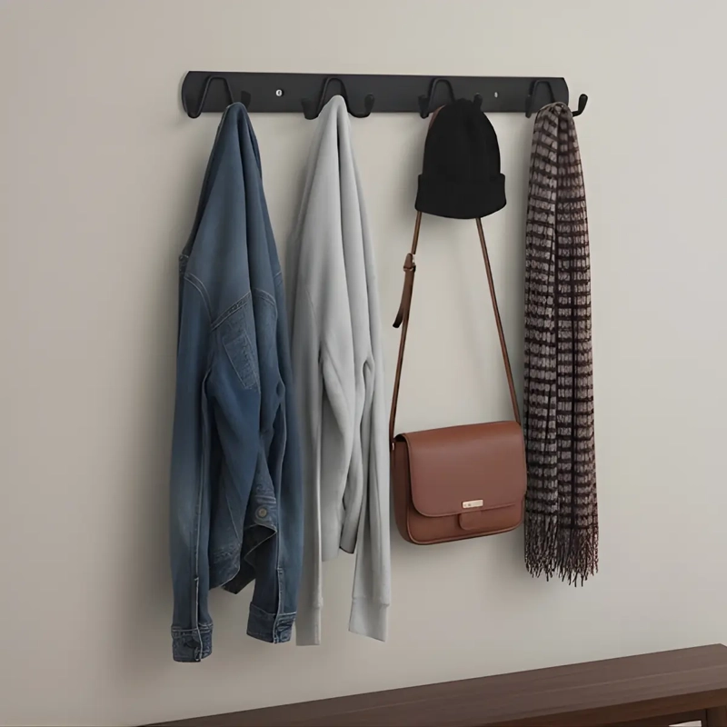 PERCHERO DE PARED METAL NEGRO 4 GANCHOS DOBLE MULTIUSO - 6