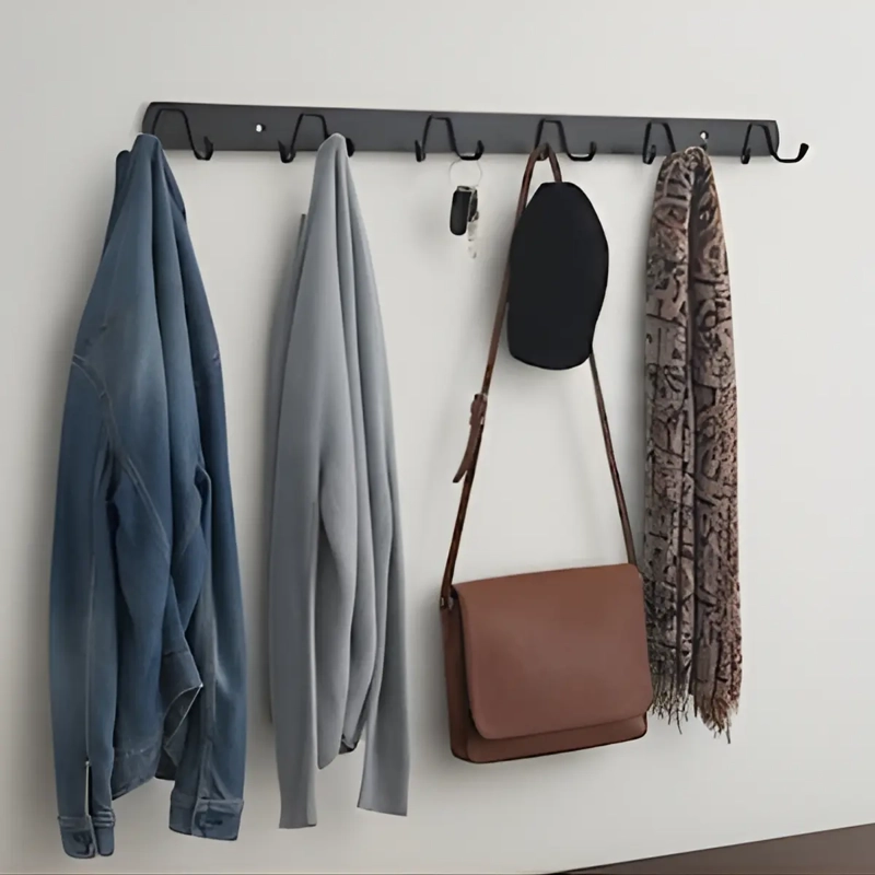 PERCHERO DE PARED METAL COLOR NEGRO 6 GANCHOS DOBLE MULTIUSO - 4