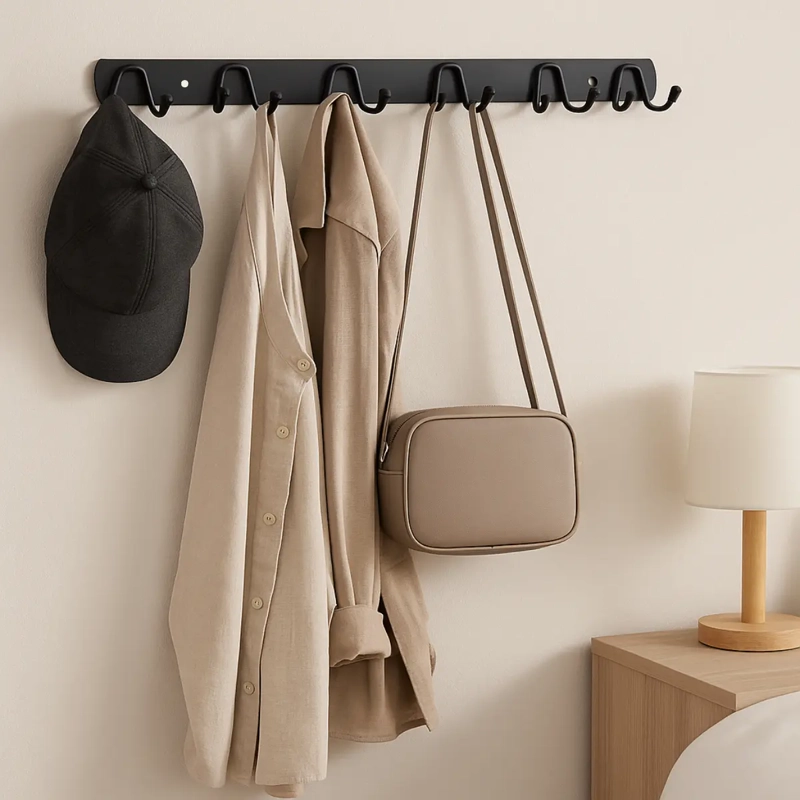 PERCHERO DE PARED METAL COLOR NEGRO 6 GANCHOS DOBLE MULTIUSO - 5