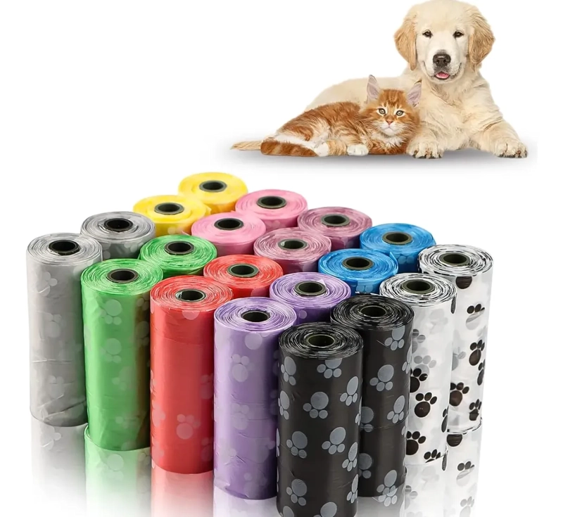 PACK 24 ROLLOS BOLSAS PARA DESECHO MASCOTAS DISEÑO HUELLAS - 1