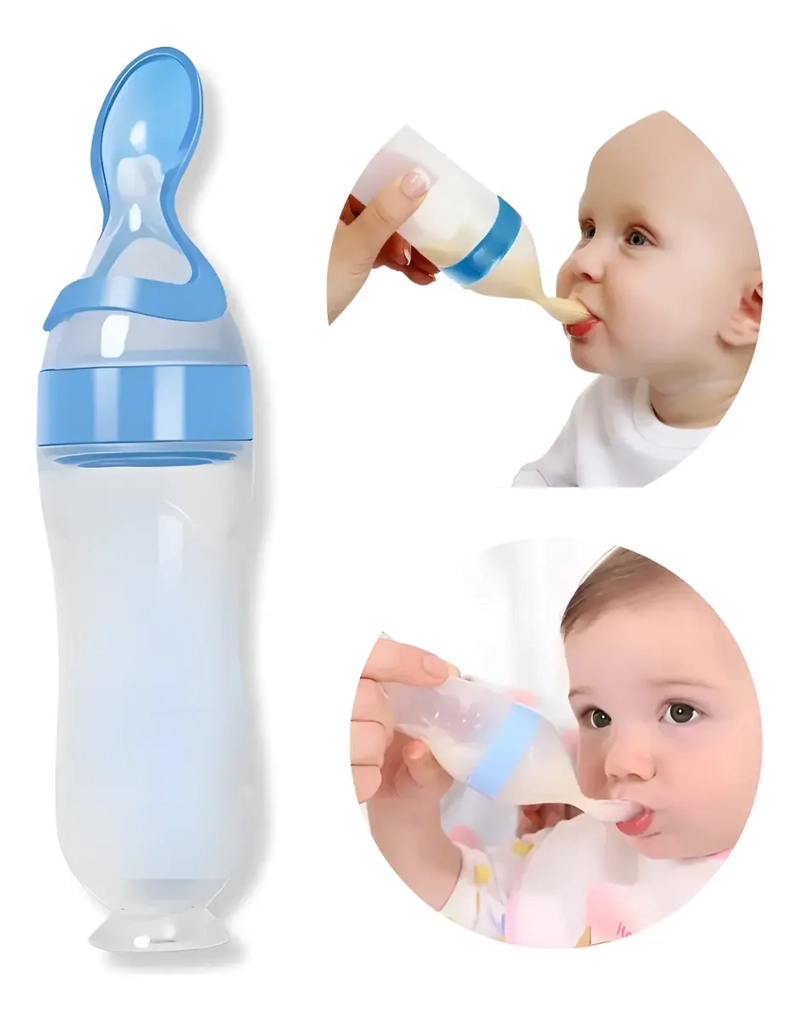 MAMADERA DE SILICONA CON CUCHARA CELESTE BEBE - 1