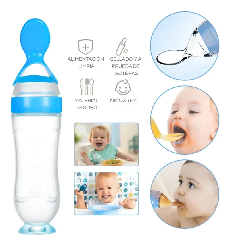 MAMADERA DE SILICONA CON CUCHARA CELESTE BEBE - 2