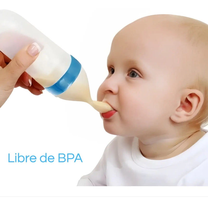 MAMADERA DE SILICONA CON CUCHARA CELESTE BEBE - 4
