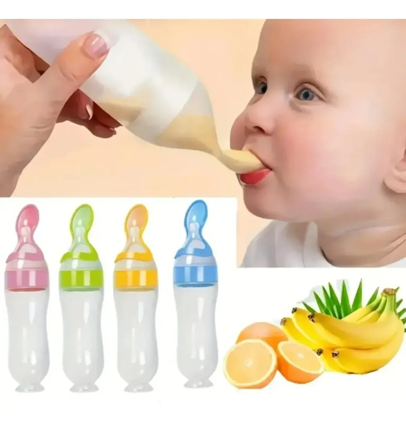 MAMADERA DE SILICONA CON CUCHARA CELESTE BEBE - 5