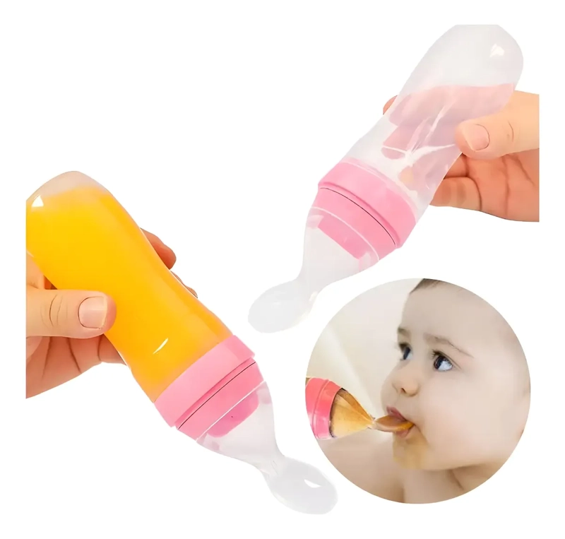 MAMADERA DE SILICONA CON CUCHARA ROSA BEBE - 1