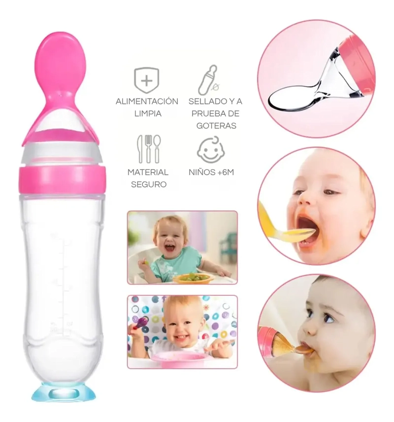 MAMADERA DE SILICONA CON CUCHARA ROSA BEBE - 3