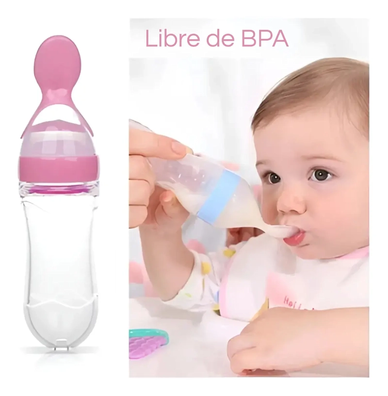 MAMADERA DE SILICONA CON CUCHARA ROSA BEBE - 4
