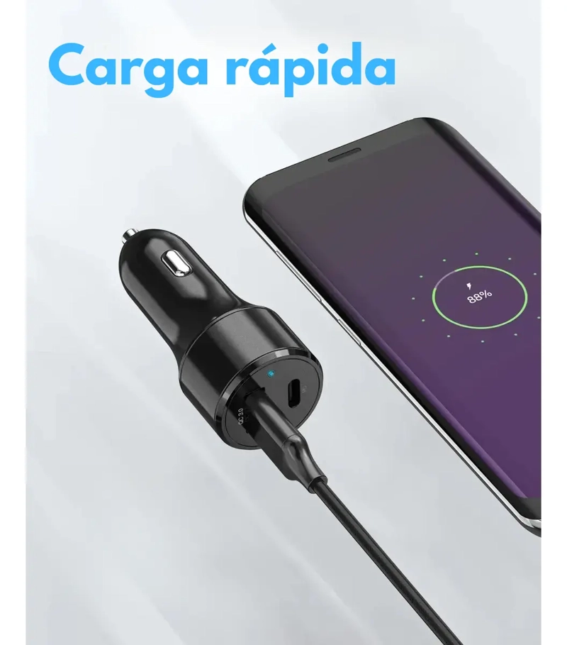 ADAPTADOR CARGADOR PARA AUTO DOBLE CARGA RAPIDA USB-C 20W - 5