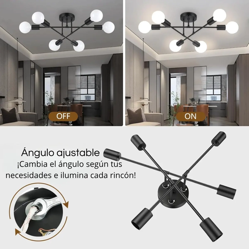 LAMPARA DE TECHO COLGANTE MODERNA + 6 AMPOLLETAS LUZ CALIDA - 2