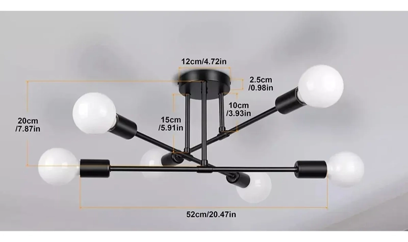 LAMPARA DE TECHO COLGANTE MODERNA + 6 AMPOLLETAS LUZ CALIDA - 3