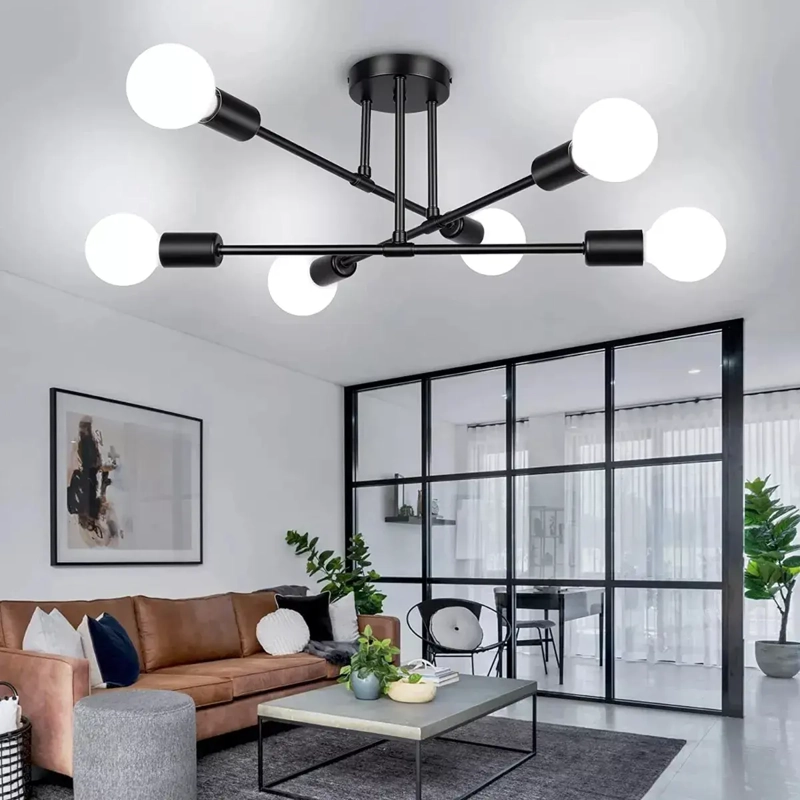 LAMPARA DE TECHO COLGANTE MODERNA + 6 AMPOLLETAS LUZ CALIDA - 6