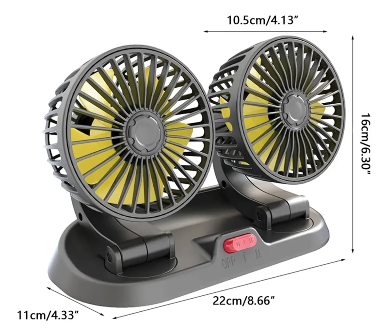 VENTILADOR DOBLE PARA AUTO GIRATORIO 360° 12V - 2