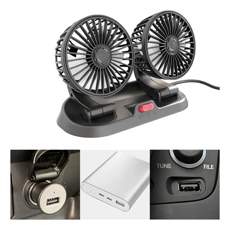 VENTILADOR DOBLE PARA AUTO GIRATORIO 360° 12V - 3