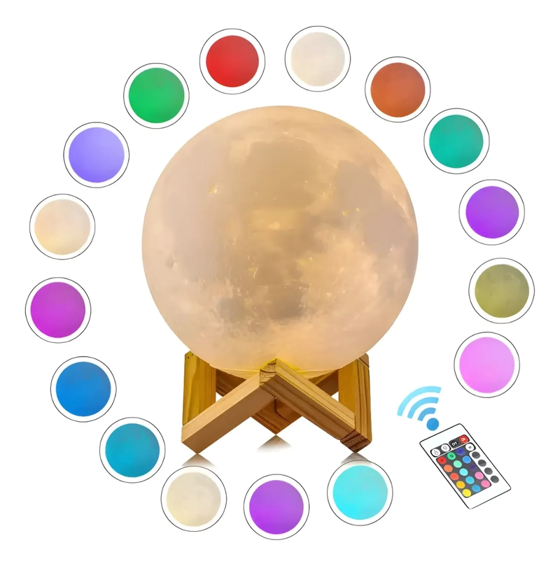 LAMPARA LUNA ESCRITORIO VELADOR RECARGABLE LUZ MULTICOLOR - 1