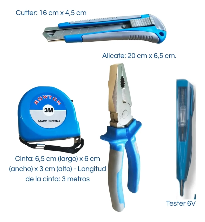 SET HERRAMIENTAS ALICATE CINTA ME TRICA TESTER 6V CARTONEROS - 2