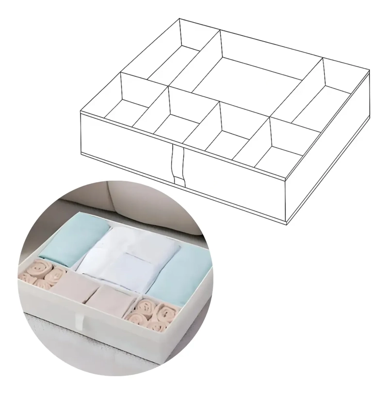 CAJA ORGANIZADORA DE ROPA BLANCO MULTIUSO 7 DIVISIONES 44X34X11CM - 1
