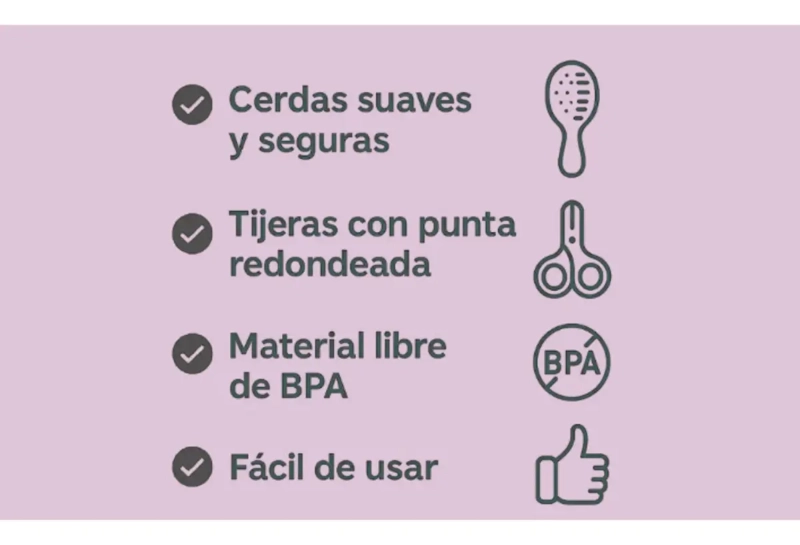 SET CUIDADO HIGIENE BEBE  6 EN 1 ROSA CEPILLO CORTAUÑAS LIMA - 6