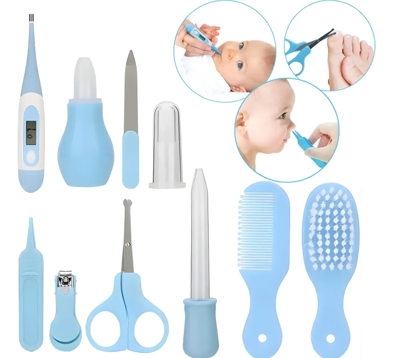 SET CUIDADO HIGIENE BEBE  10 EN 1 AZUL CEPILLO CORTAUÑAS TERMOMETRO - 1
