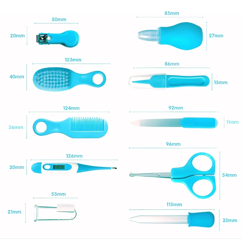 SET CUIDADO HIGIENE BEBE  10 EN 1 AZUL CEPILLO CORTAUÑAS TERMOMETRO - 3