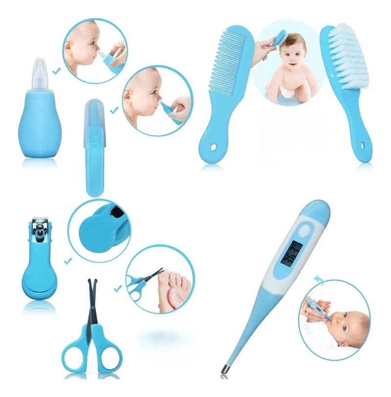SET CUIDADO HIGIENE BEBE  10 EN 1 AZUL CEPILLO CORTAUÑAS TERMOMETRO - 5