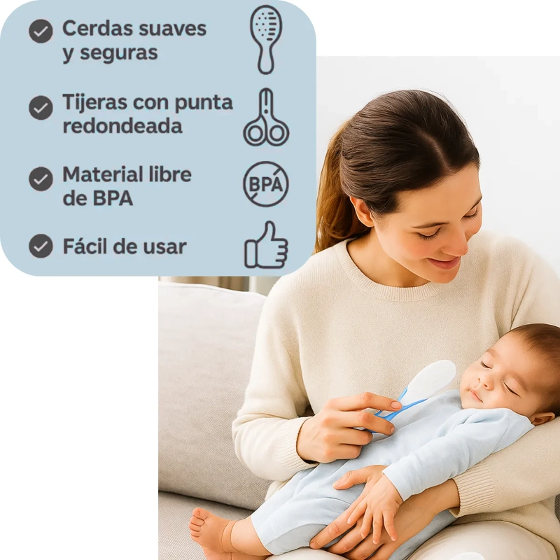 SET CUIDADO HIGIENE BEBE  10 EN 1 AZUL CEPILLO CORTAUÑAS TERMOMETRO - 6