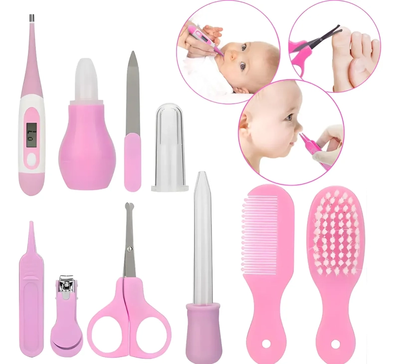 SET CUIDADO HIGIENE BEBE  10 EN 1 ROSA CEPILLO CORTAUÑAS TERMOMETRO - 1