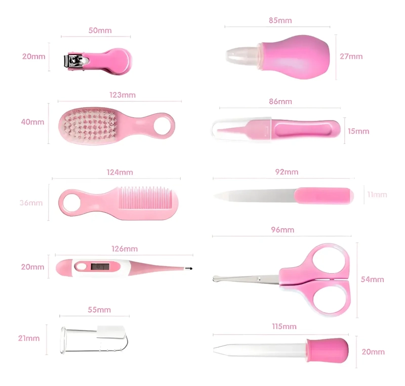 SET CUIDADO HIGIENE BEBE  10 EN 1 ROSA CEPILLO CORTAUÑAS TERMOMETRO - 2