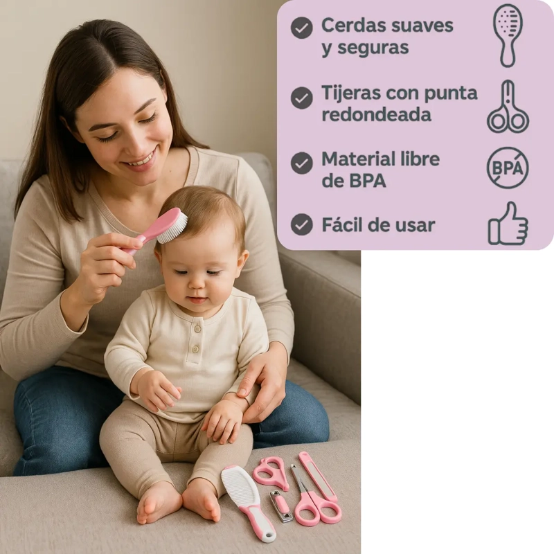 SET CUIDADO HIGIENE BEBE  10 EN 1 ROSA CEPILLO CORTAUÑAS TERMOMETRO - 5