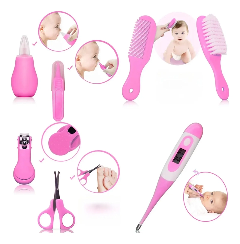 SET CUIDADO HIGIENE BEBE  10 EN 1 ROSA CEPILLO CORTAUÑAS TERMOMETRO - 6