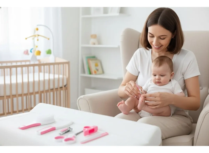 SET CUIDADO HIGIENE BEBE  10 EN 1 ROSA CEPILLO CORTAUÑAS TERMOMETRO - 7