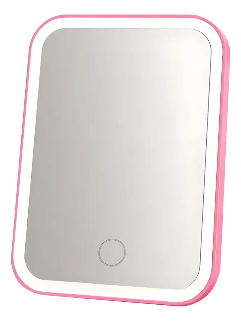 ESPEJO MAQUILLAJE VANITY LUZ LED RECARGABLE PORTATIL ROSA - 1