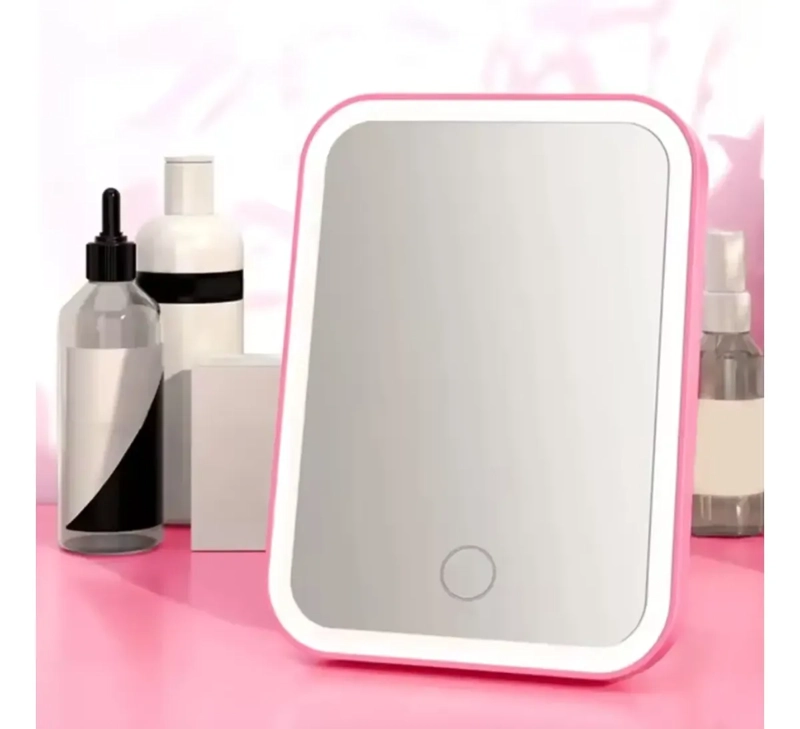 ESPEJO MAQUILLAJE VANITY LUZ LED RECARGABLE PORTATIL ROSA - 2