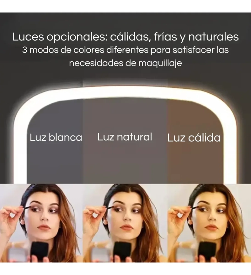 ESPEJO MAQUILLAJE VANITY LUZ LED RECARGABLE PORTATIL ROSA - 6