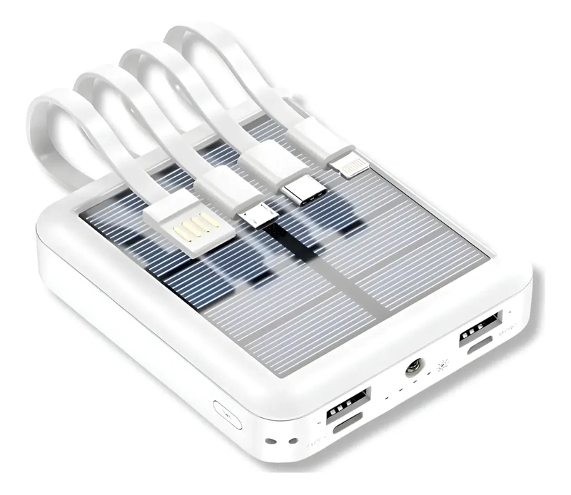 CARGADOR INALAMBRICO POWERBANK 10000MAH CARGA SOLAR 4CABLES - 1