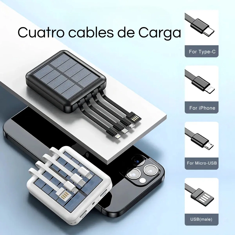 CARGADOR INALAMBRICO POWERBANK 10000MAH CARGA SOLAR 4CABLES - 2