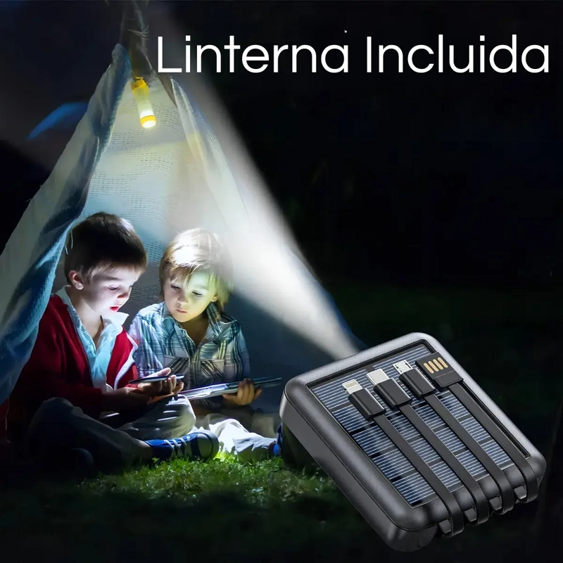 CARGADOR INALAMBRICO POWERBANK 10000MAH CARGA SOLAR 4CABLES - 5