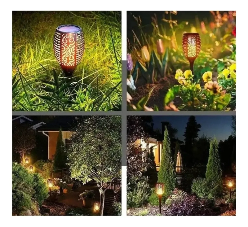 PACK 3 LAMPARA SOLAR EXTERIOR JARDIN CON ESTACA EFECTO FUEGO - 2