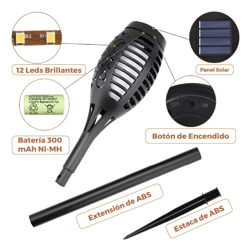 PACK 3 LAMPARA SOLAR EXTERIOR JARDIN CON ESTACA EFECTO FUEGO - 3