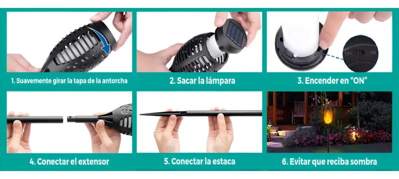 PACK 3 LAMPARA SOLAR EXTERIOR JARDIN CON ESTACA EFECTO FUEGO - 6