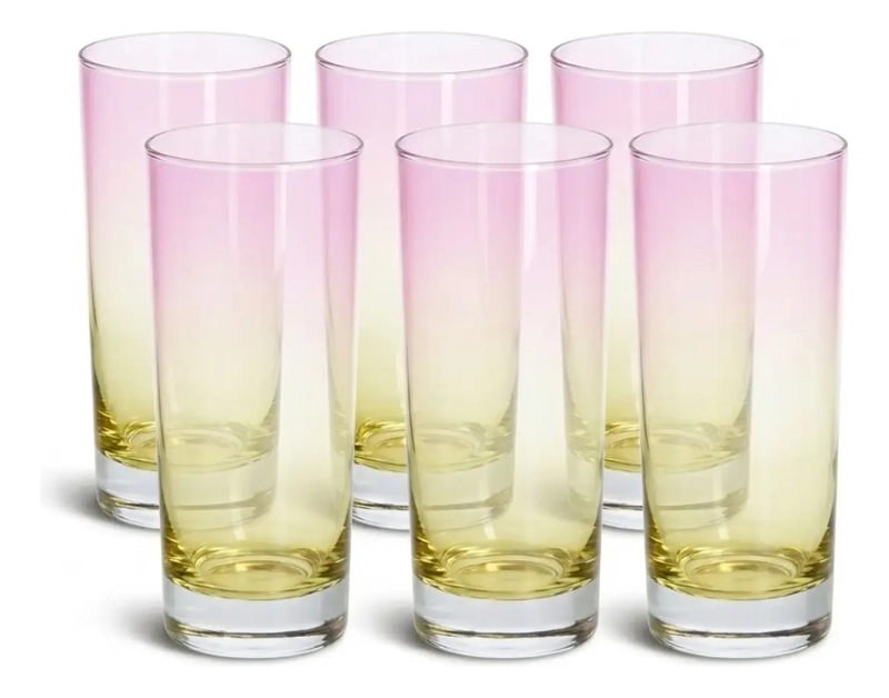 PACK 6 VASOS VIDRIO DISEÑO TORNASOL 460ML 16OZ - 1