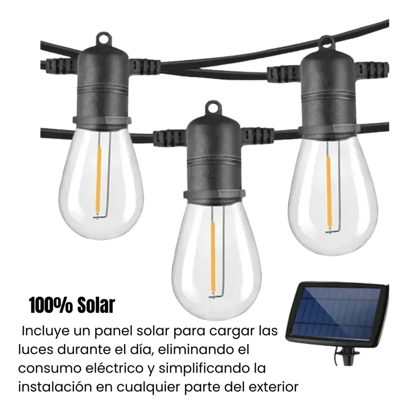 GUIRNALDA FOCOS EXTERIOR RECARGA SOLAR 10 METROS LUZ CALIDA - 4