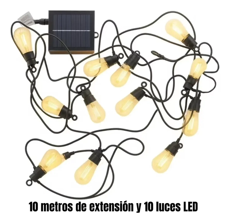 GUIRNALDA FOCOS EXTERIOR RECARGA SOLAR 10 METROS LUZ CALIDA - 5